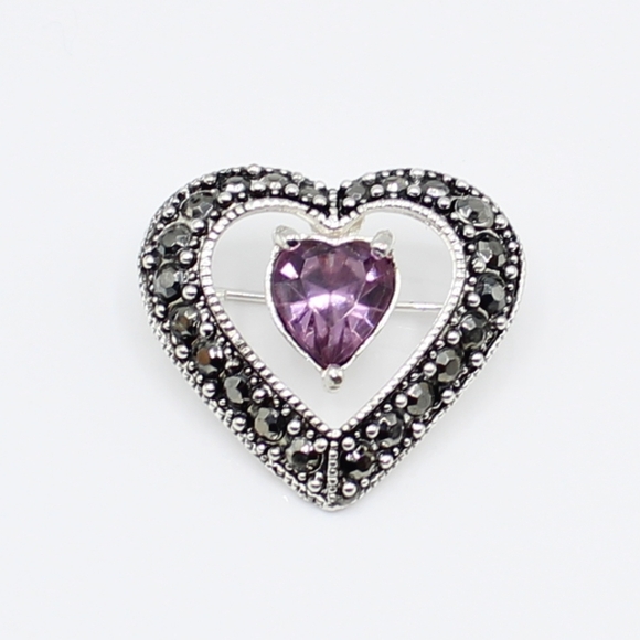 Vintage rhinestone & marcasite heart brooch - Picture 2 of 6